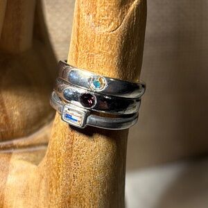 Chic Silver Rings with Colorful Stones